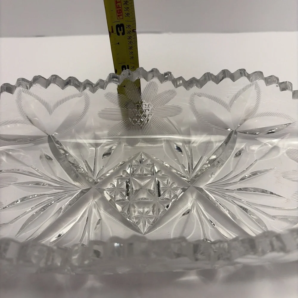 American Brilliant‎ Cut Vintage Beautiful Glass Celery Relish Dish Sawtooth Rim